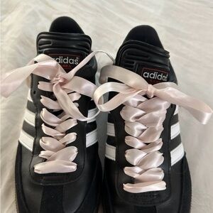 adidas Originals Black and White Sneakers with Pink Laces